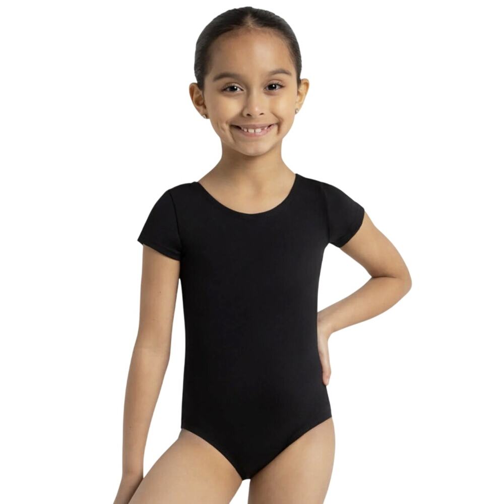 Capezio Girl's Large Black Team Basics Short Sleeve Ballet Dance Leotard I31-9